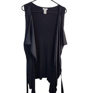 Cache Womens Large Black Draped Open Front‎ Vest Sleeveless Waterfall Cardigan